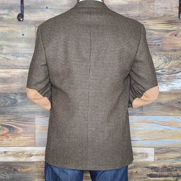 Vintage Evan Picone Wool Blend Brown Geometric Elbow Patches Blazer Jacket 41R - Picture 8 of 10